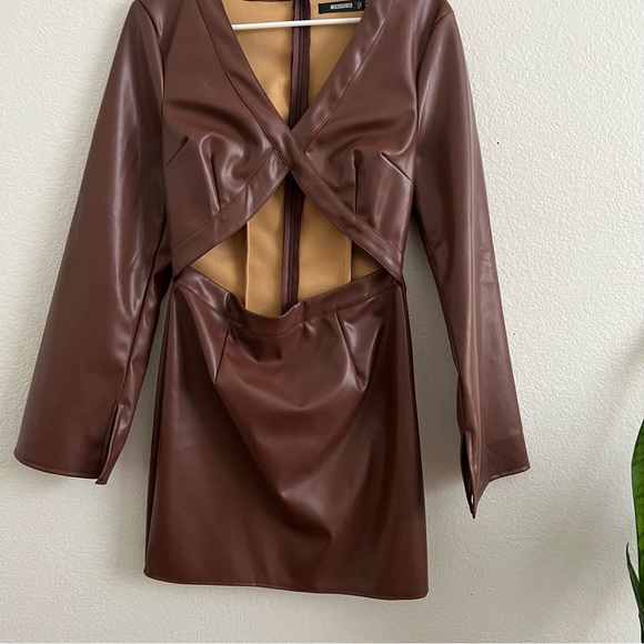 Missguided Brown Leather dress with cutout - Picture 6 of 6